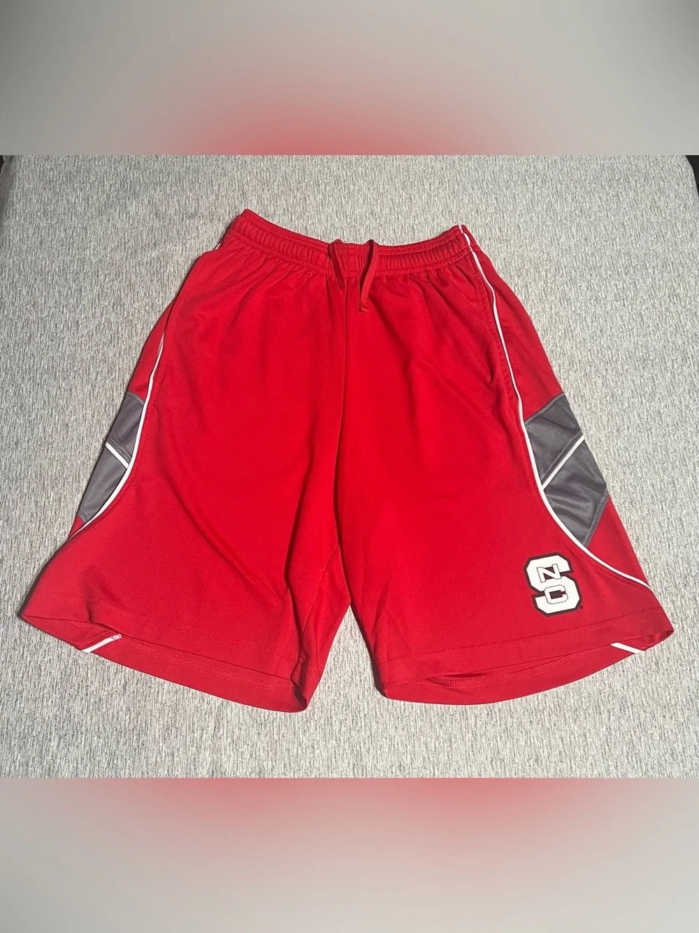 NC State Wolfpack Men's Athletic Red Basketball Shorts with Gray Panels